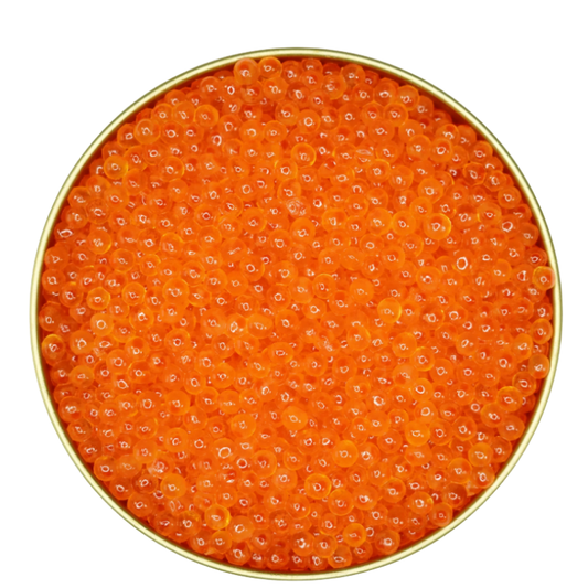 Close-up of Caviére cold-smoked rainbow trout roe pearls